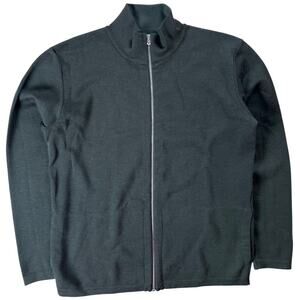 S.N.S. Herning Sweater Size L Olive Pure Wool Knit Full Zip Made in Denmark